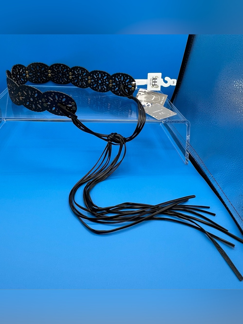 Haute Hippie Faux Leather Medallion Wrap Belt, Black,  L/XL.  NWT